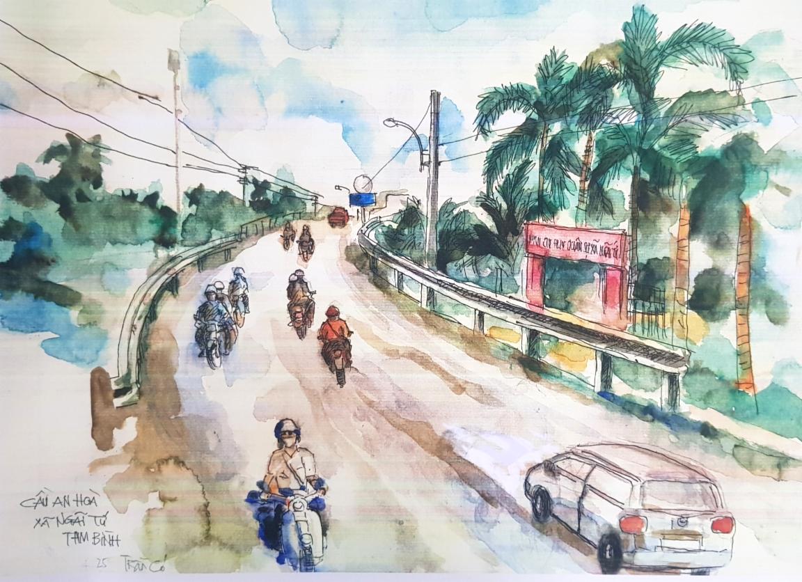 Cầu An Hòa, xã Ngãi Tứ, tranh Trần Có.jpg